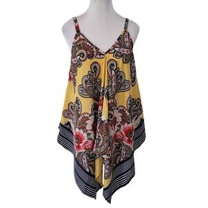 Unique Spectrum Size L Bandana Print V-Neck Flowy Handkerchief Hem Tank